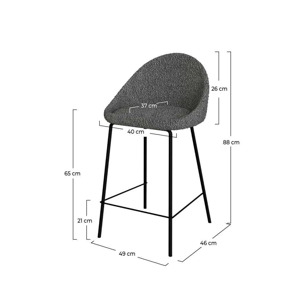 chaise de bar tissu gris pieds metal noir misty
                            