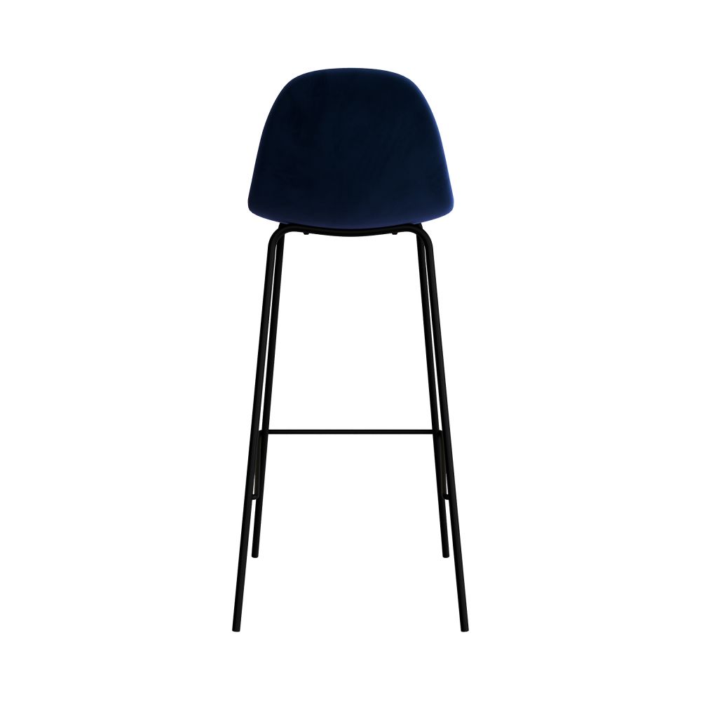 chaise de bar velours bleu fonce pied metal noir 75cm
                            