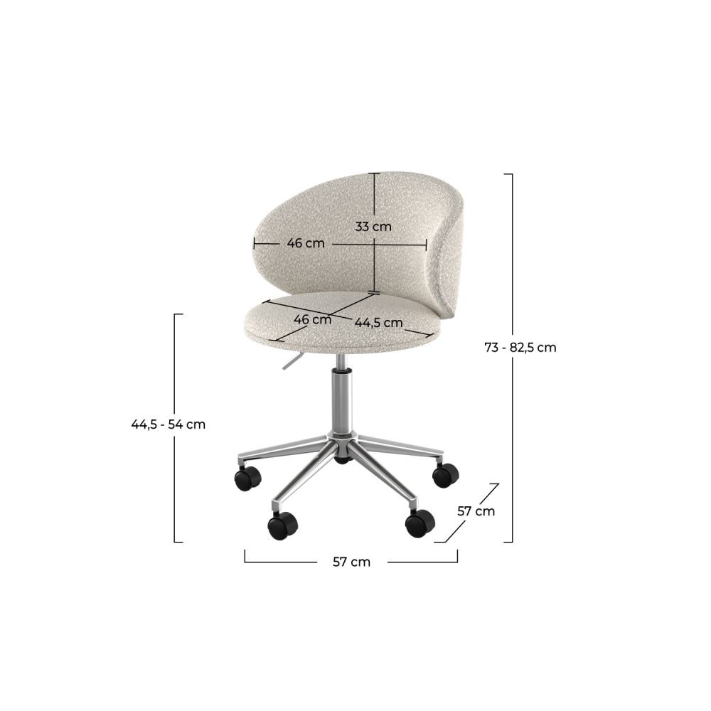 chaise de bureau aurore tissu boucle blanc pivotante reglable_1