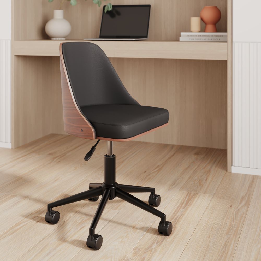 chaise de bureau georges noire cuir bois roulette reglable