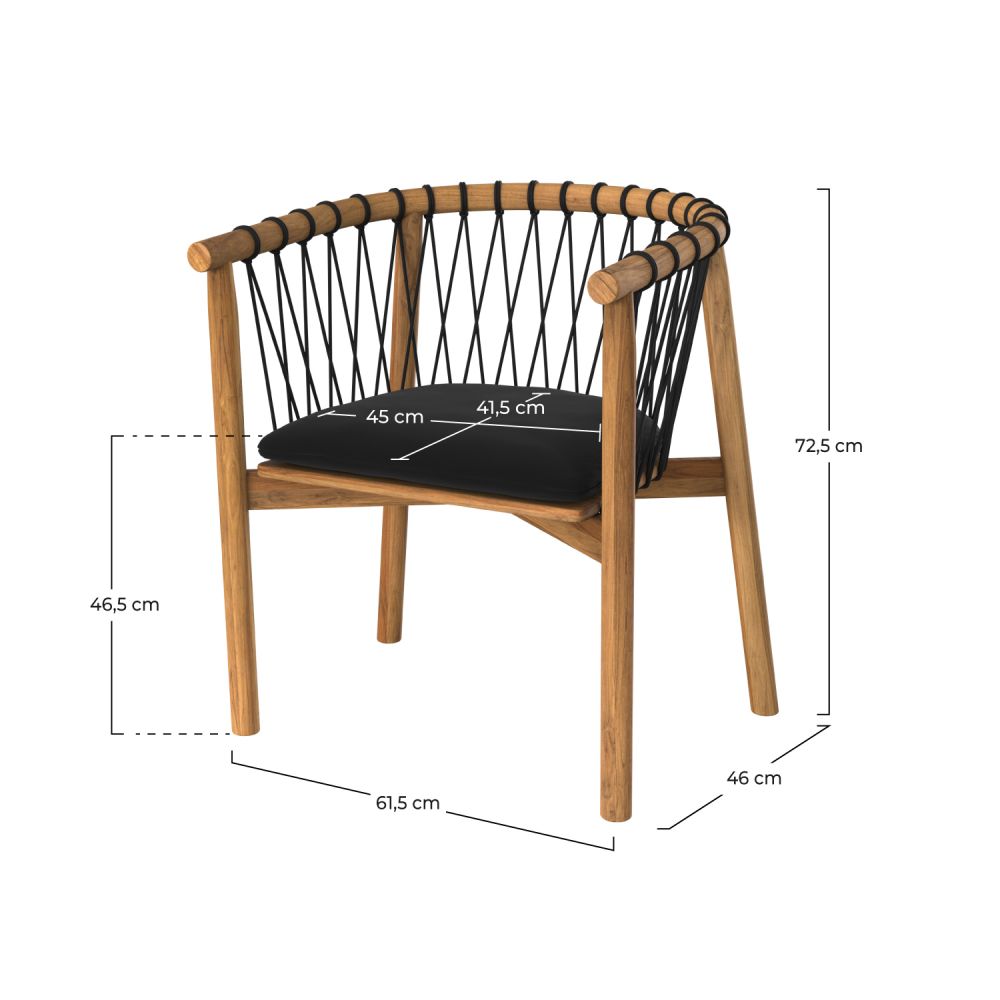 chaise de jardin bois de teck tissu noir yago