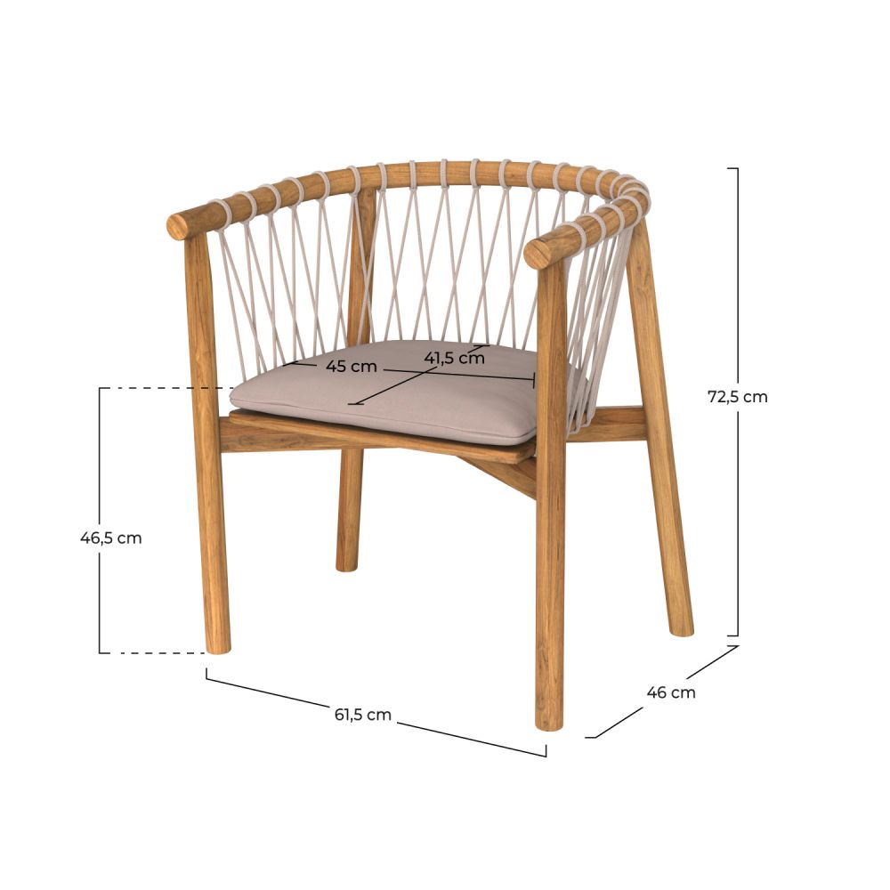 chaise de jardin yago bois de teck tissu gris clair