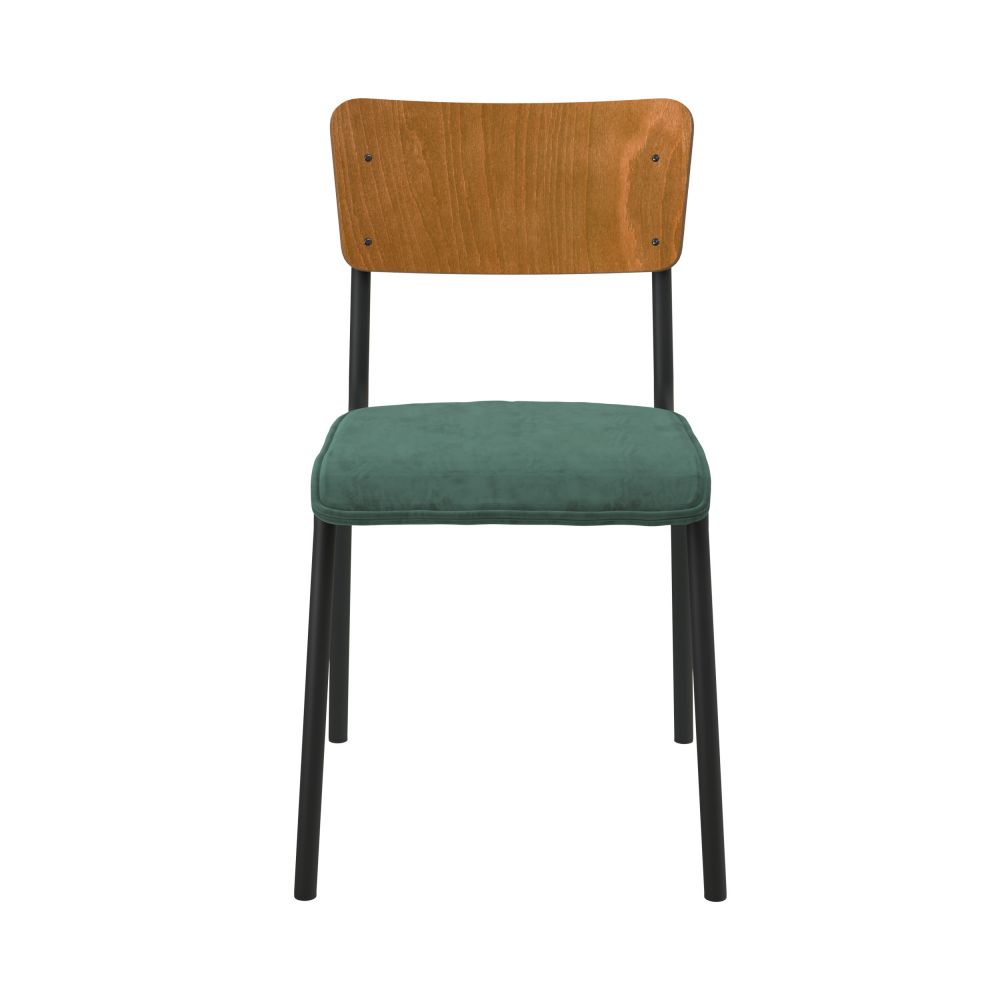 chaise ecolier nico bois fonce velours vert pieds metal
