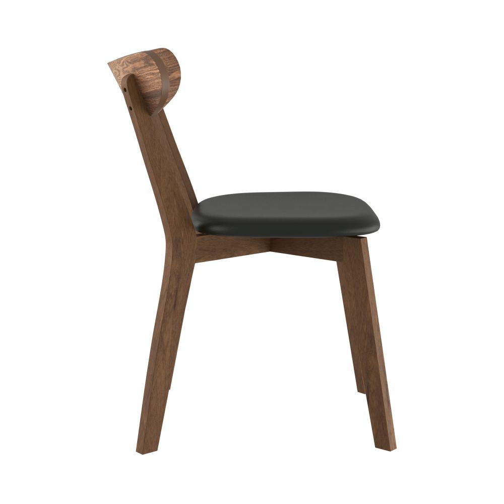 chaise en bois fonce cuir synthetique noir tabata