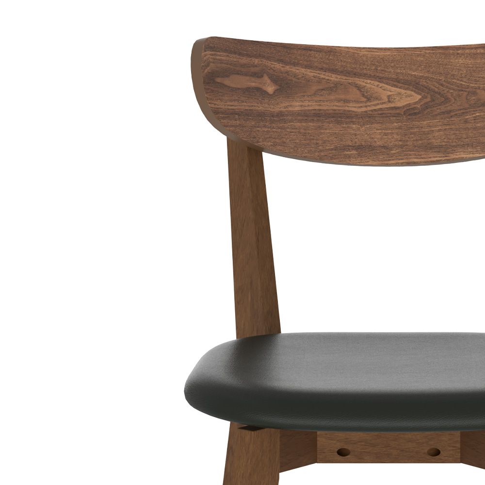 chaise en bois fonce tabata cuir synthetique noir plaque bois de frene