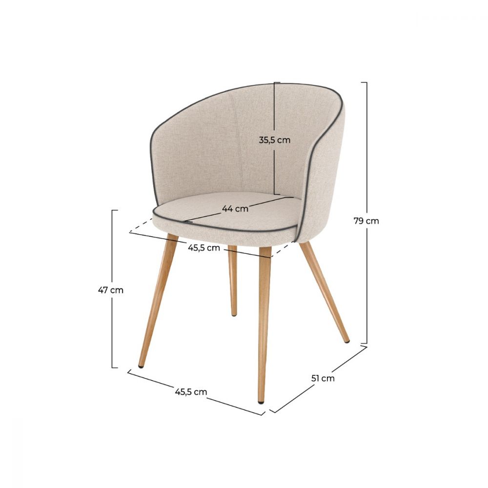 chaise en tissu beige et pieds en metal imitation bois chiara