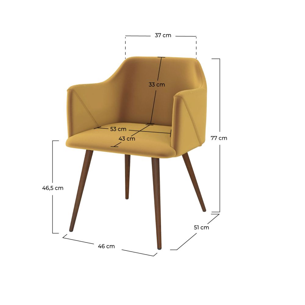 chaise en velours jaune daisy avec accoudoirs lot de 2 pieds marrons