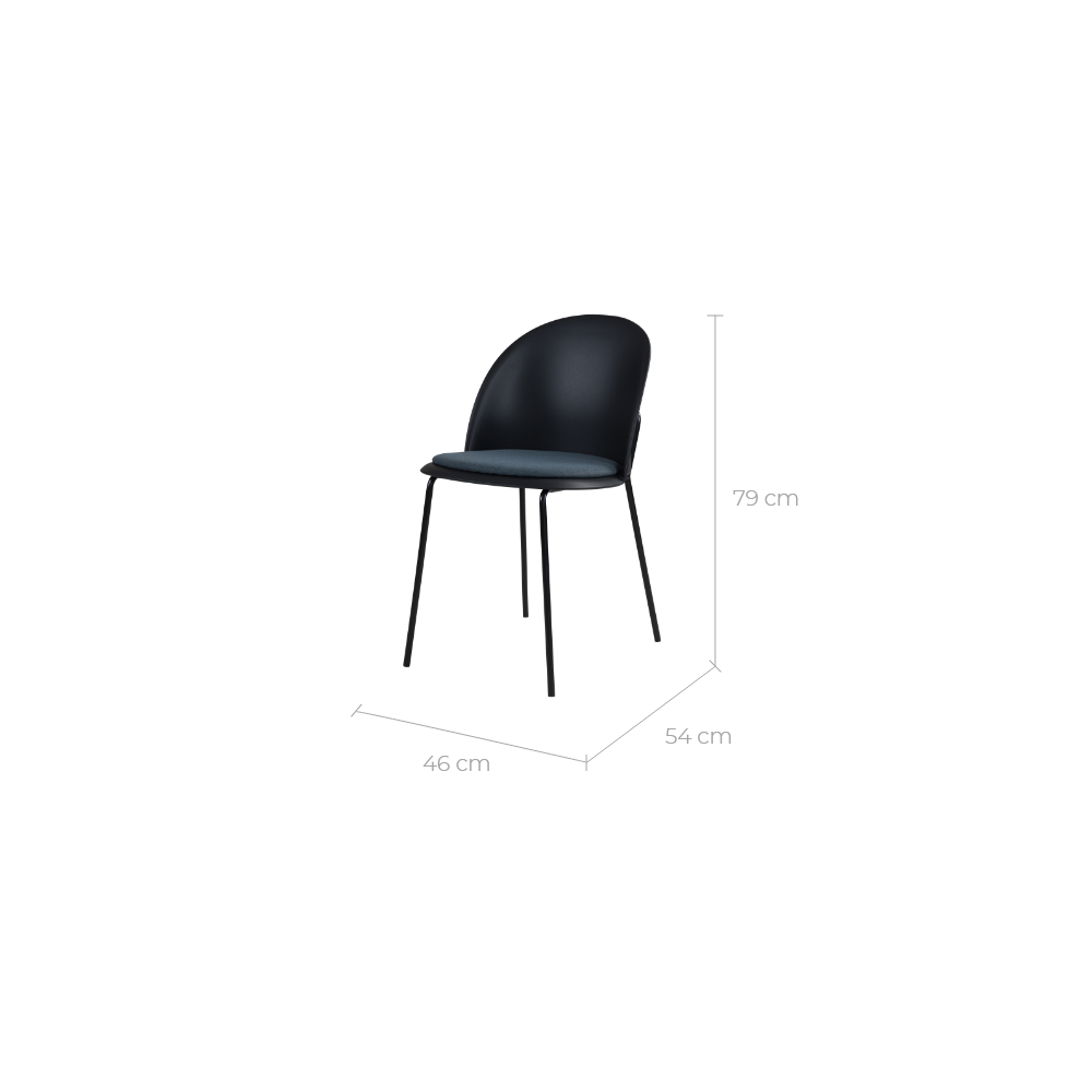 chaise lot de 2 noir design plastique et tissu lulu
