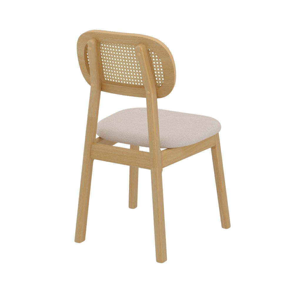 chaise maria en bois clair tissu beige rotin
