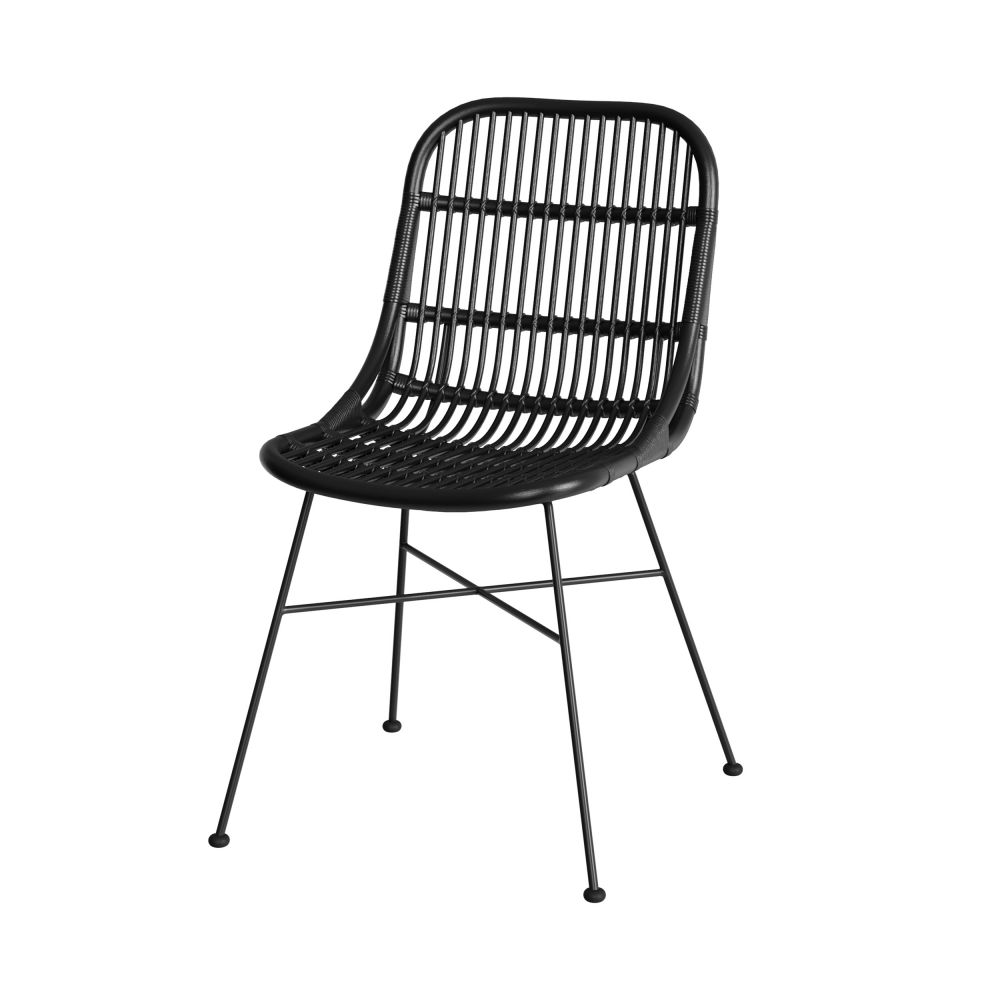 silla moon de ratán y patas de metal negro set de 2