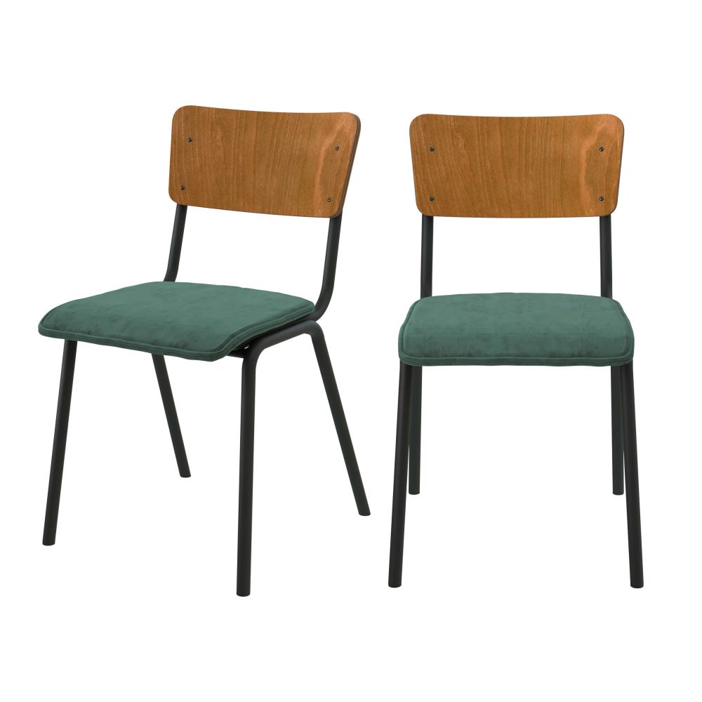 chaise nico ecolier bois fonce velours vert
