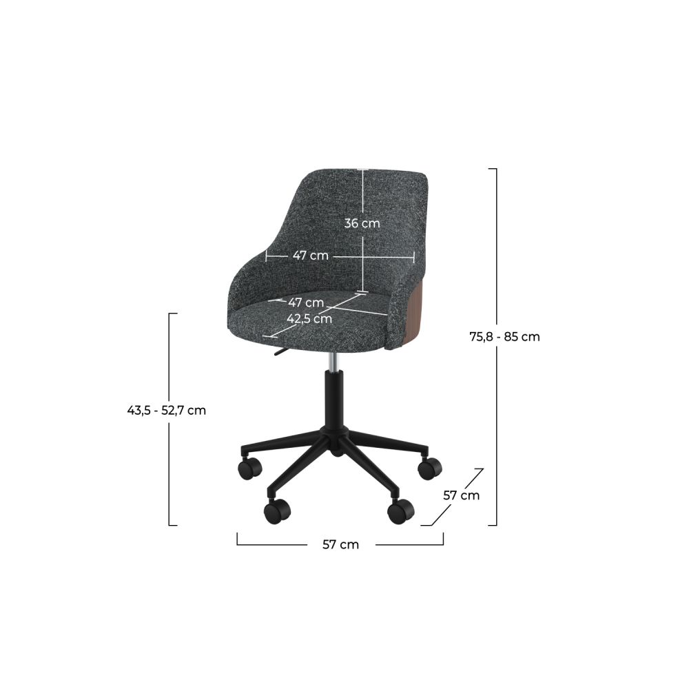 chaise ninon de bureau pivotante reglable en tissu gris dim_1