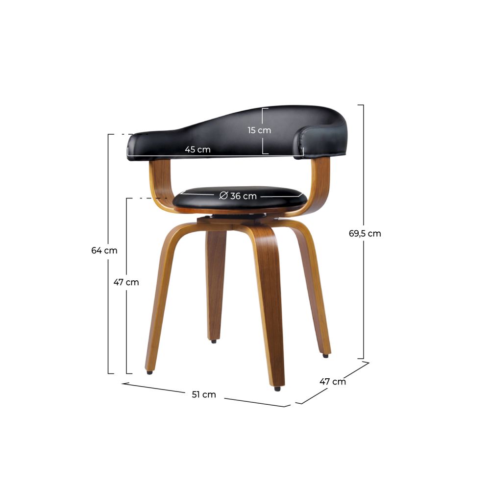 chaise pivotante noir bois plaque harold