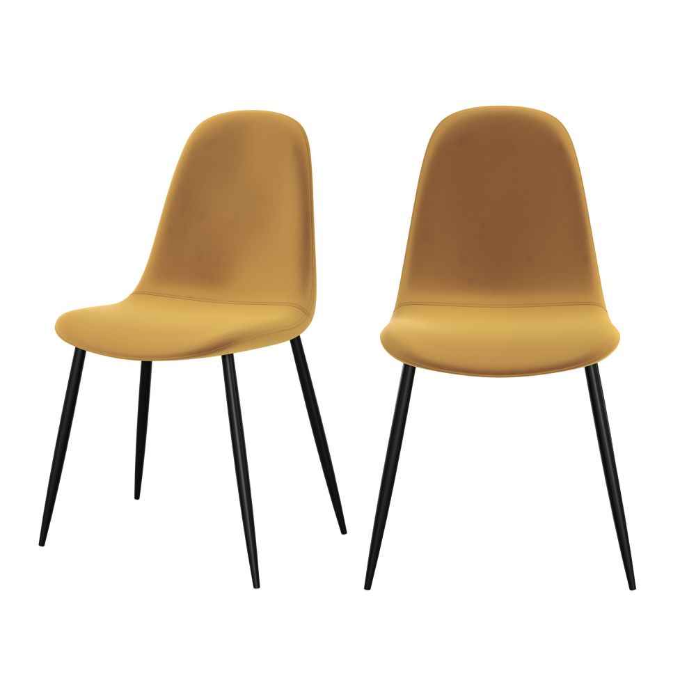 chaise scandinave en velours jaune malrik lot de 2 pieds metal noir