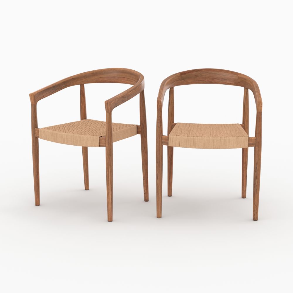 chaises bali en bois de teck et corde synthetique lot 2