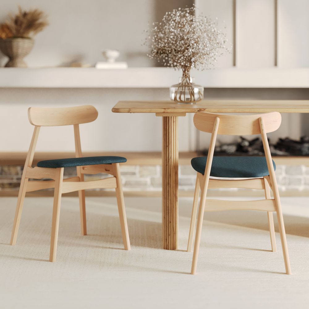 chaises lisette lot de 2 bois et tissu bleu