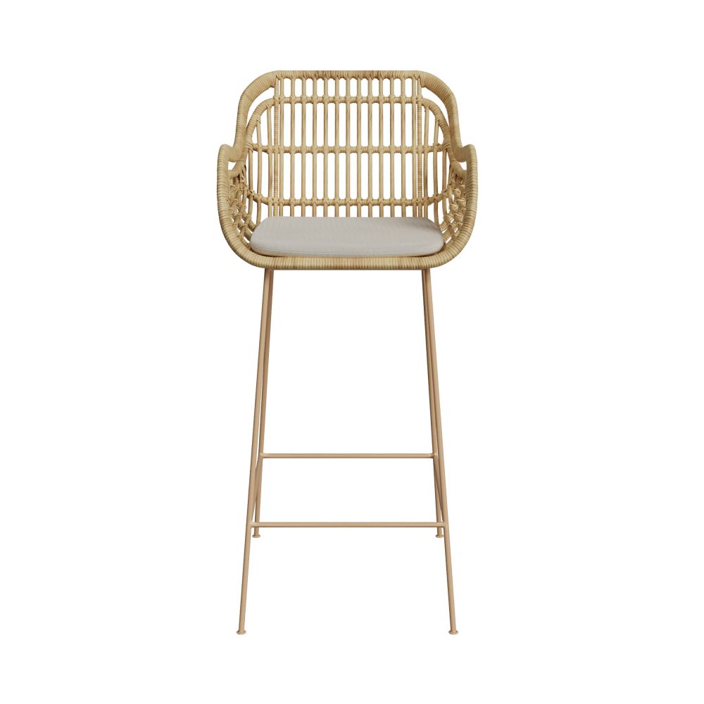 chiloe chaise de bar 71 cm en rotin coussin et pieds beige