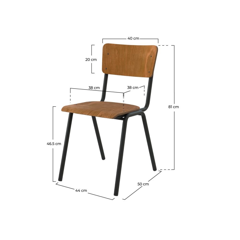 clem chaise ecolier vintage bois fonce pieds metal lot de 2_1