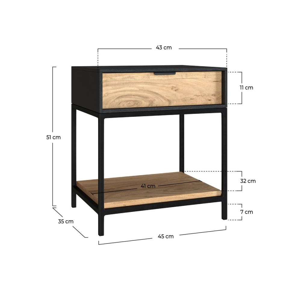 dimensions table de chevet jackson 1 tiroir bois acacia