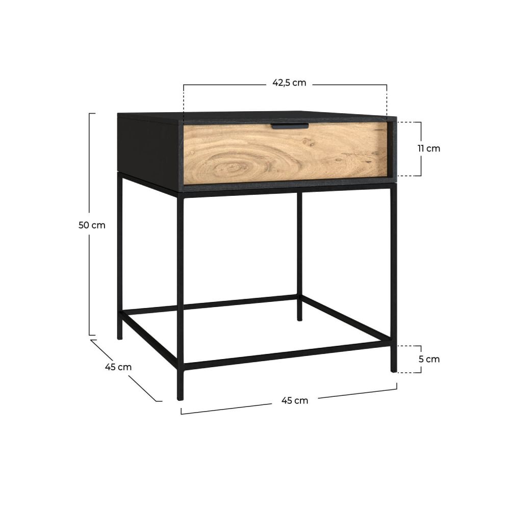 dimensions table de chevet jakson en bois acacia metal noir