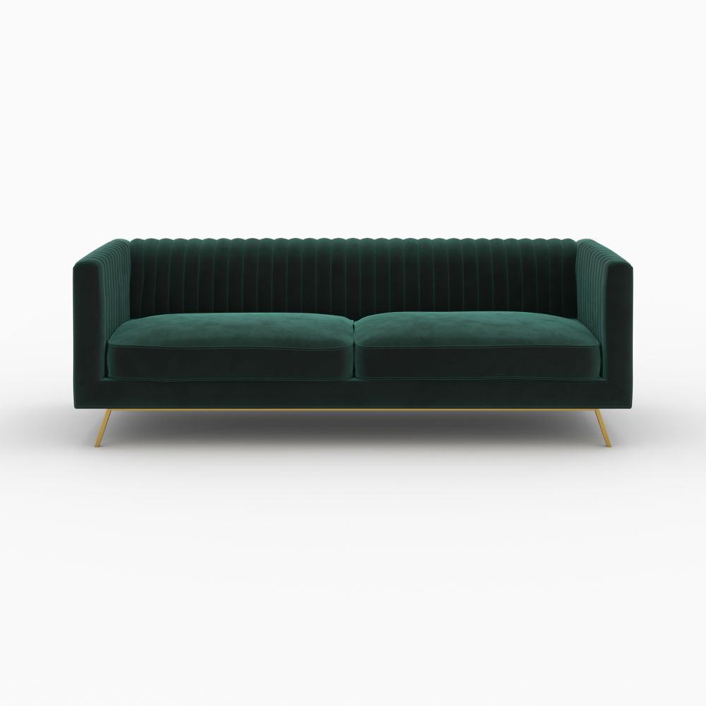 ensemble canape gatsby velours vert sapin pieds dores