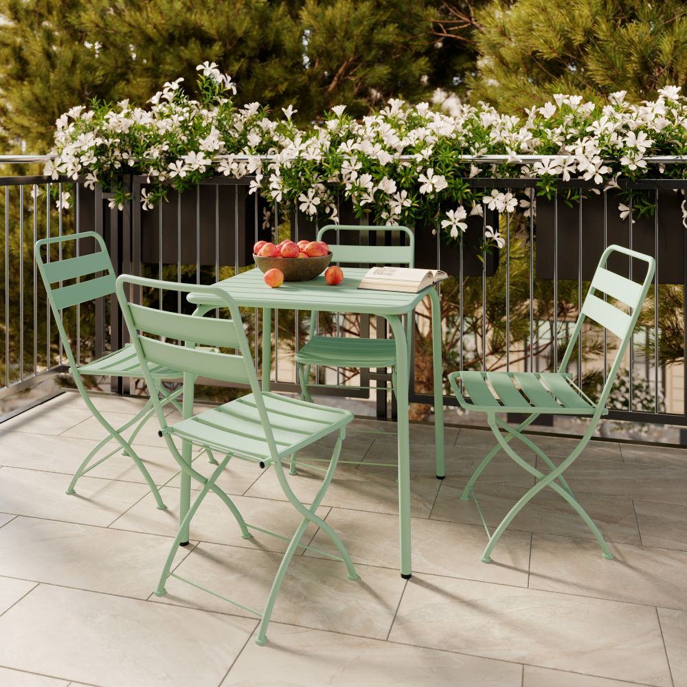 ensemble de jardin 4 personnes metal vert chaise pliante yumi