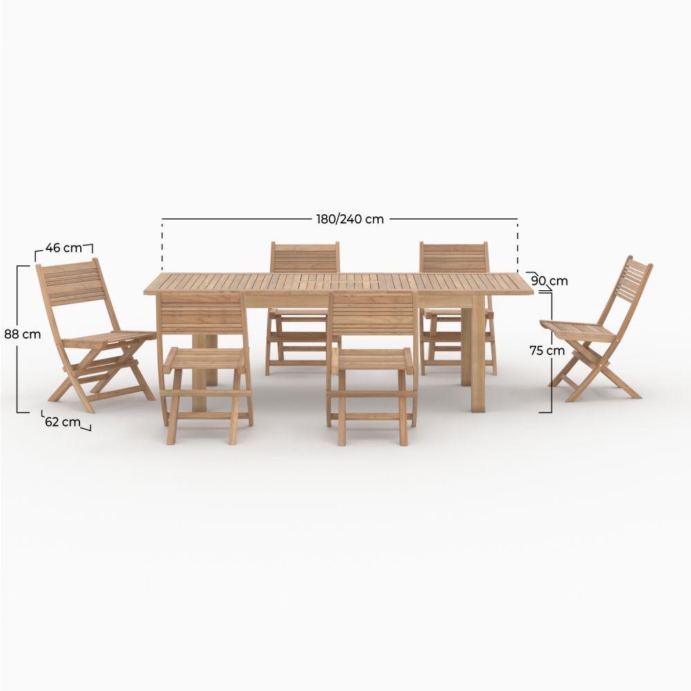ensemble table et chaise de jardin en bois de teck 6 personnes nido fond beige