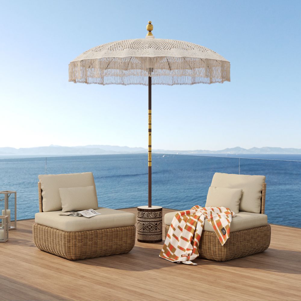 fauteuil de jardin rotin synthetique et tissu beige sky