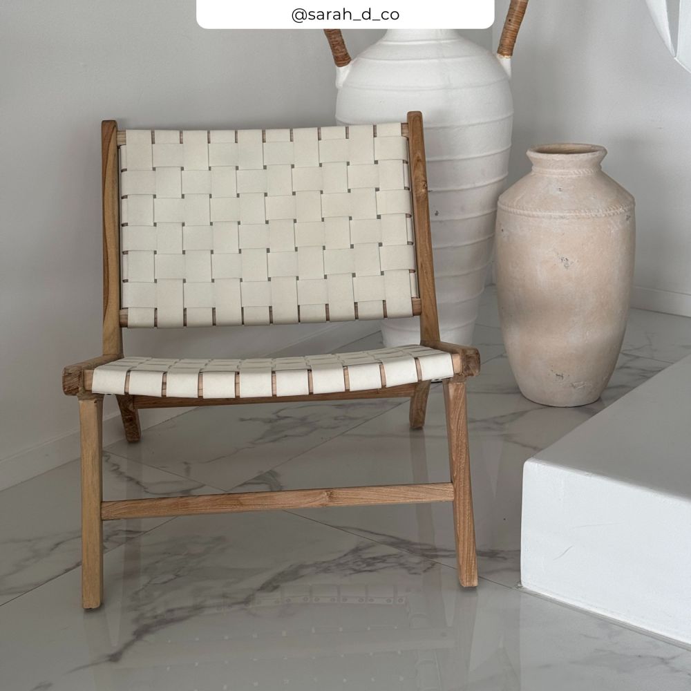 fauteuil en bois et cuir blanc rendez vous deco kuna