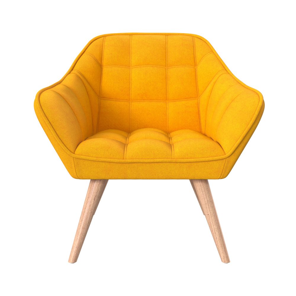 fauteuil en tissu simba jaune avec accoudoirs pieds bois