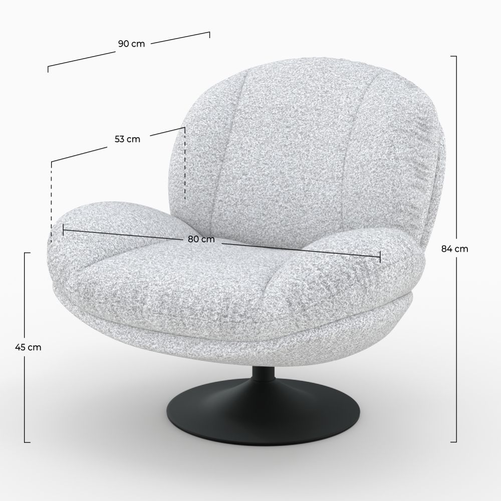 fauteuil ricci pivotant en tissu boucle gris chine