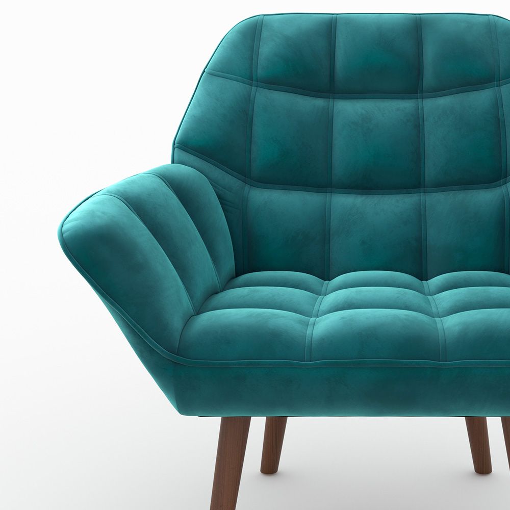 fauteuil simba en velours doux bleu canard