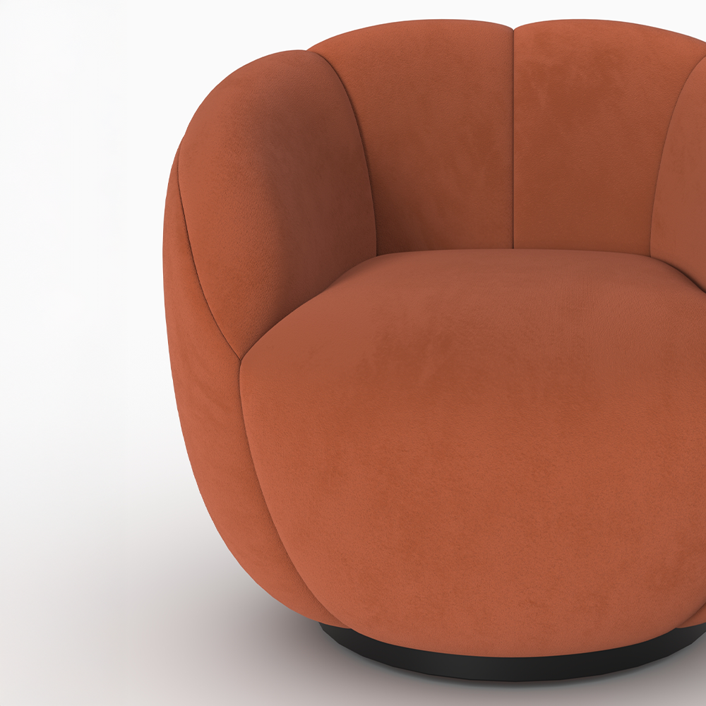 fauteuil velours yse rouge fonce arrondi pivotant