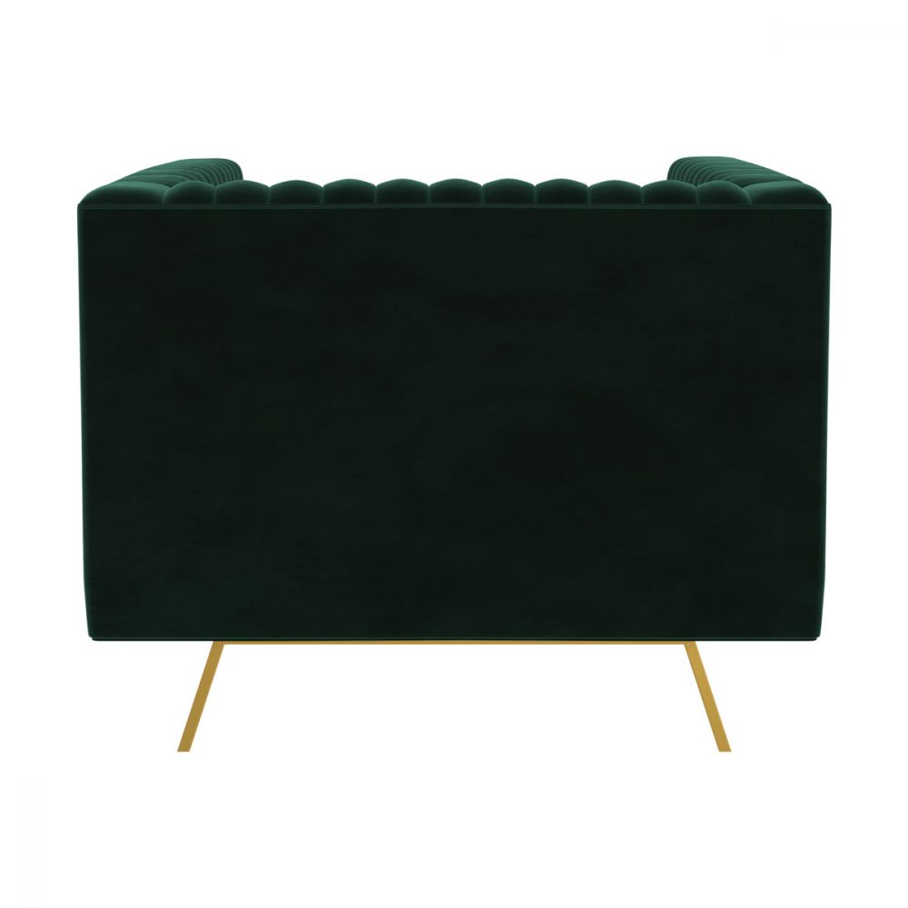 sillón verde oscuro con patas doradas