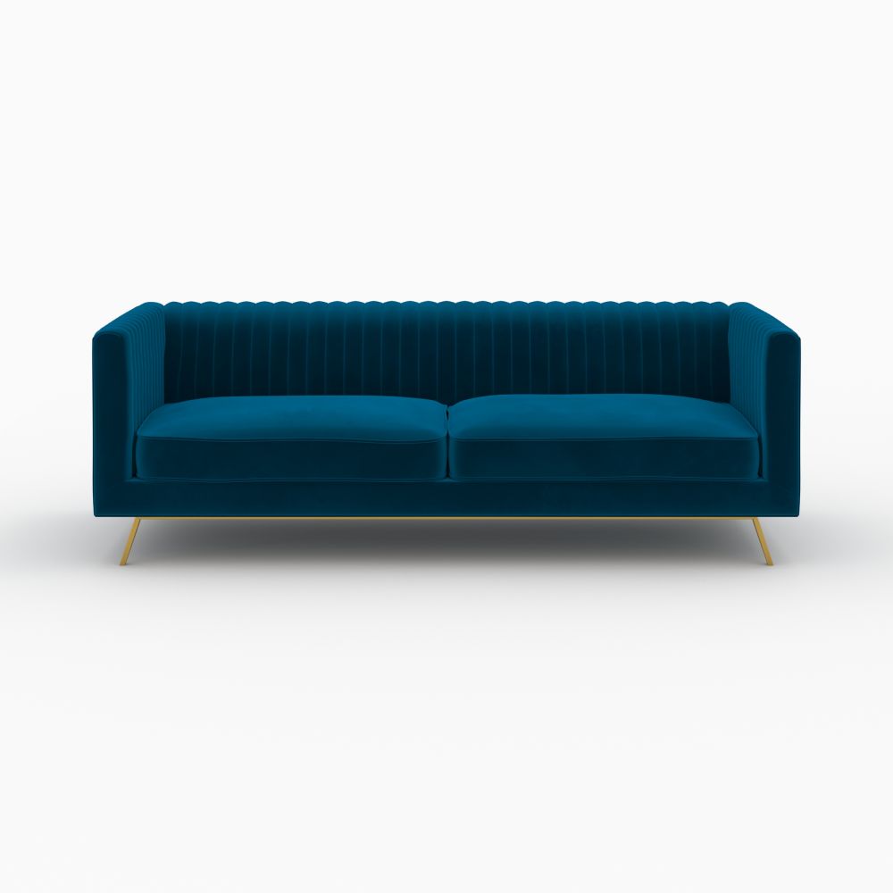 gatsby canape velours bleu et pieds dores