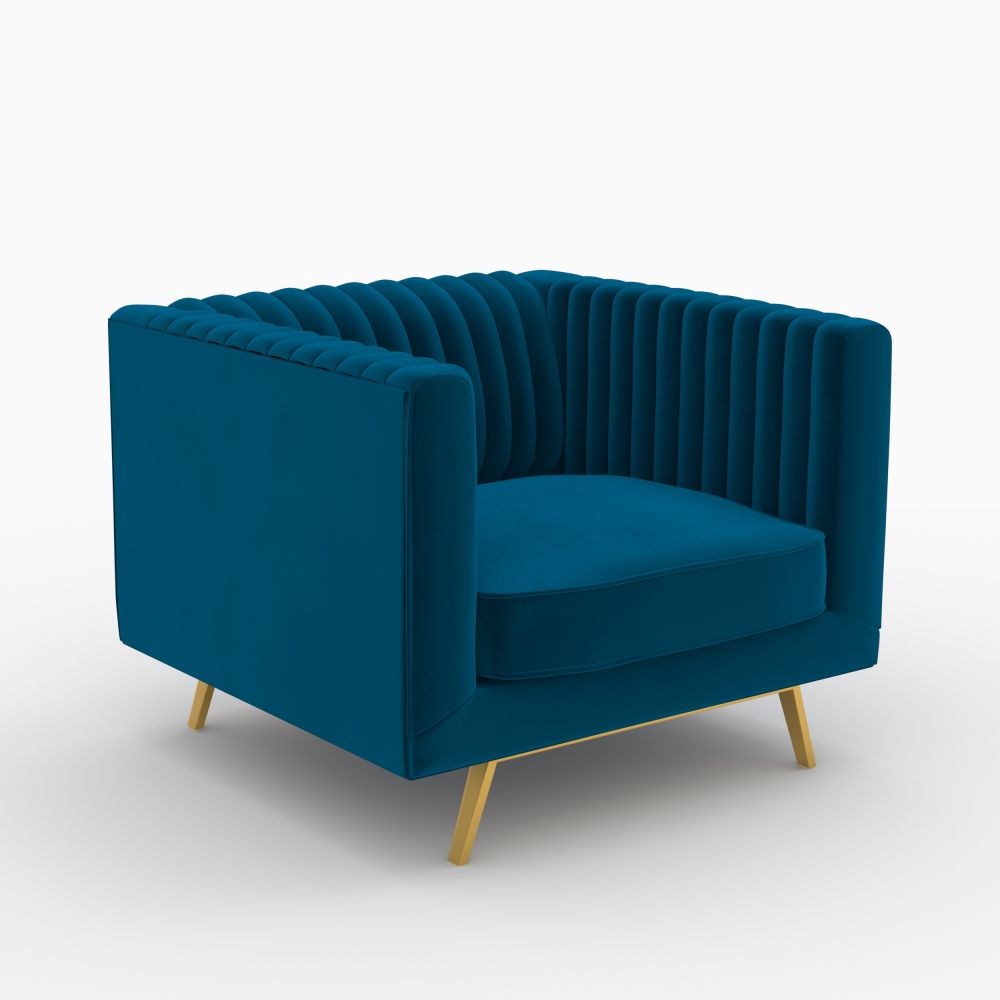 gatsby pack salon velours bleu canape fauteuil table basse 4 places