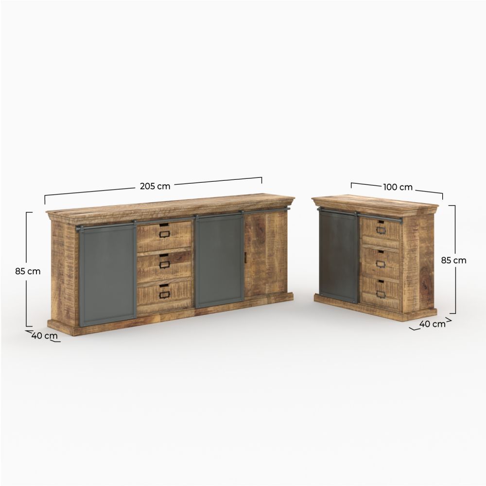 grand et petit buffet tabuk en bois de manguier et metal