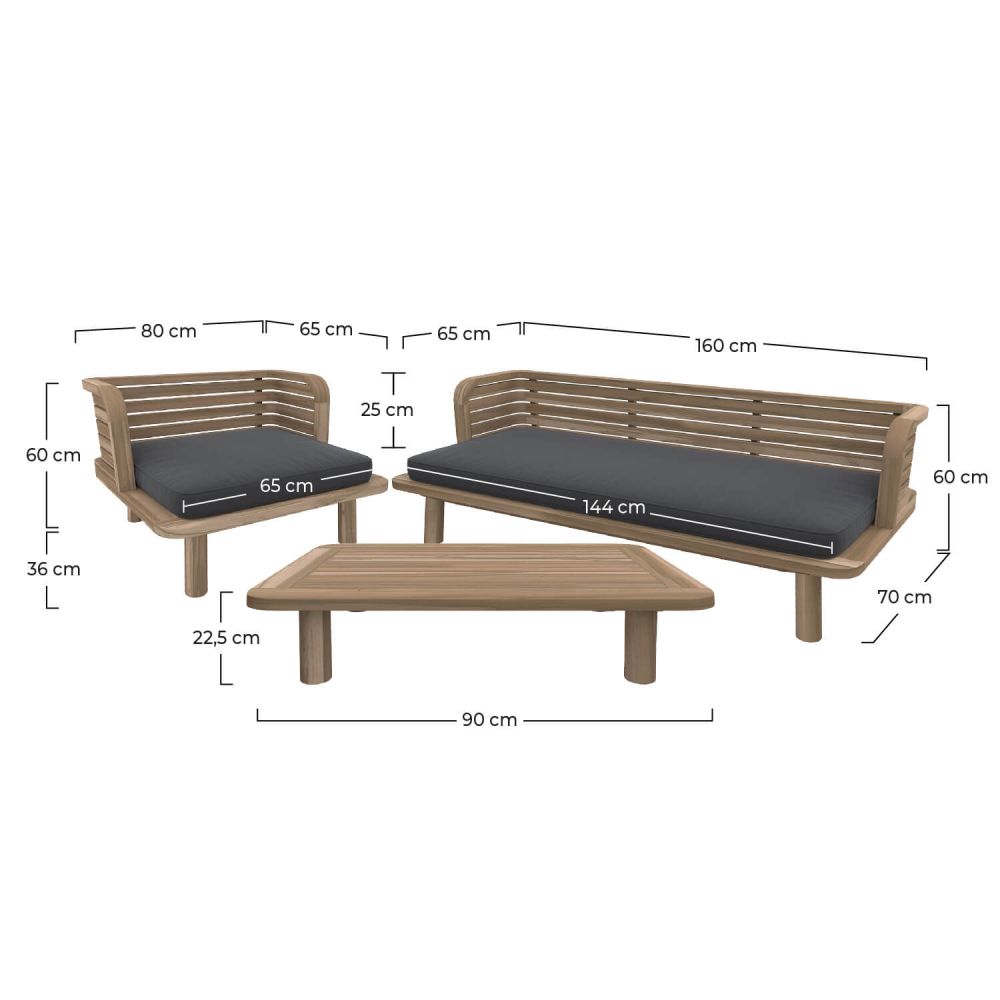 kilda salon de jardin en bois de teck canape fauteuil table basse
