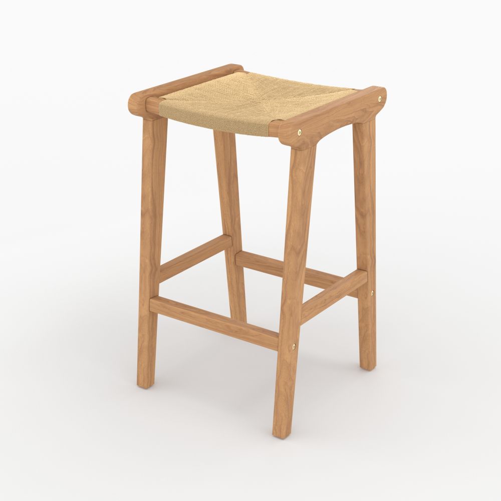 kuna tabouret pour ilot central en teck et rotin 68 cm fond beige