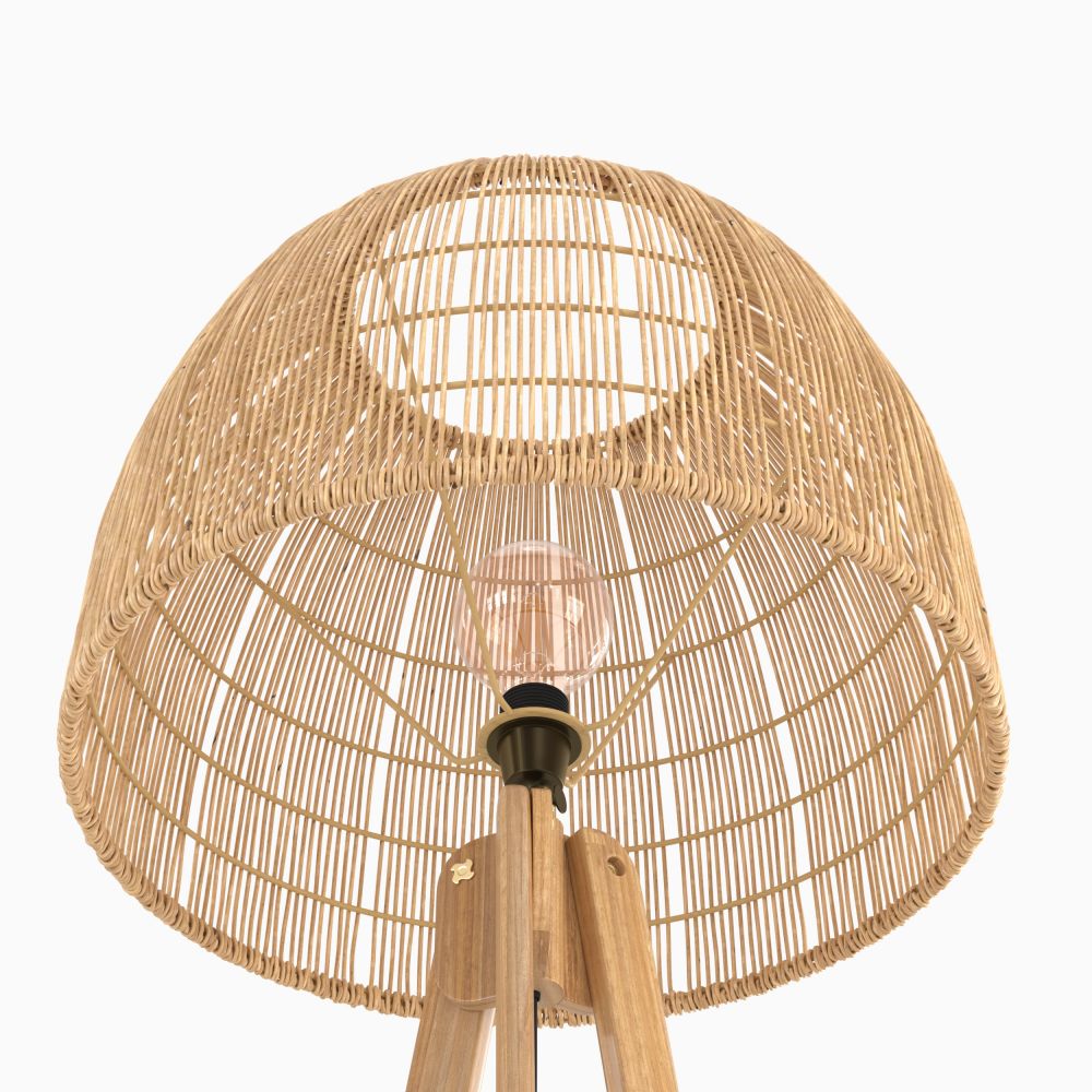 lampadaire bois teck et rotin trepied corte