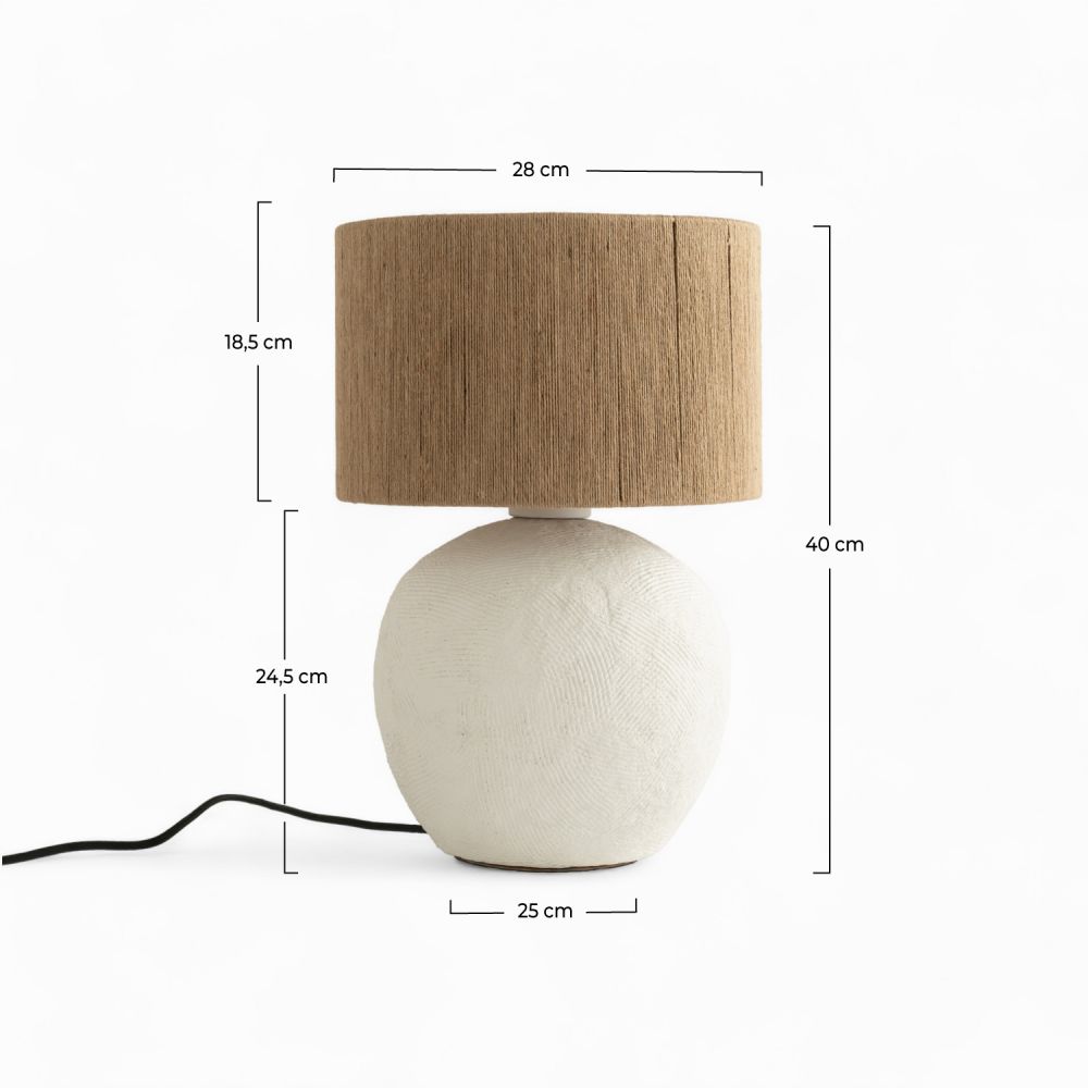 lampe en papier mach_ blanc creme et abat jour en jute nina