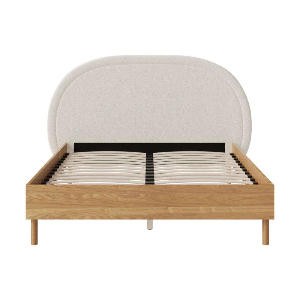 lit double en tissu boucle beige avec pieds en bois d hevea eva