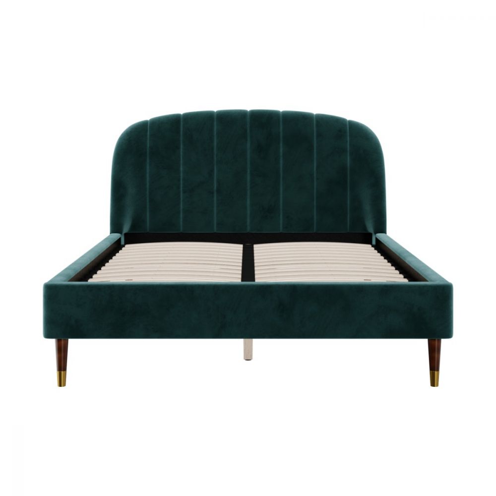 cama doble gala de terciopelo verde con patas doradas