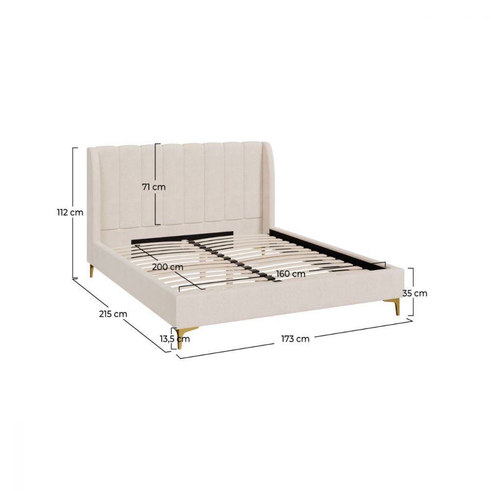 lit double koda 160x200 cm avec pieds dore
