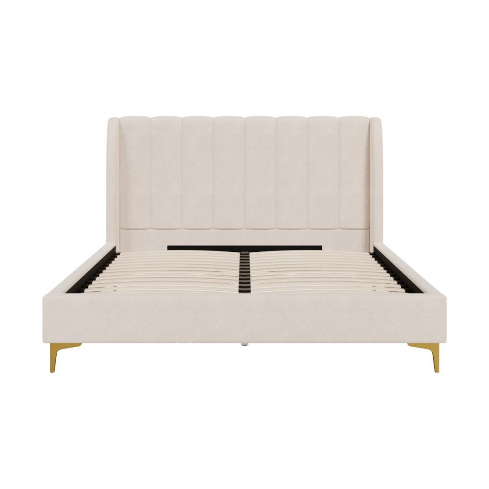lit double koda en tissu beige et pieds dore