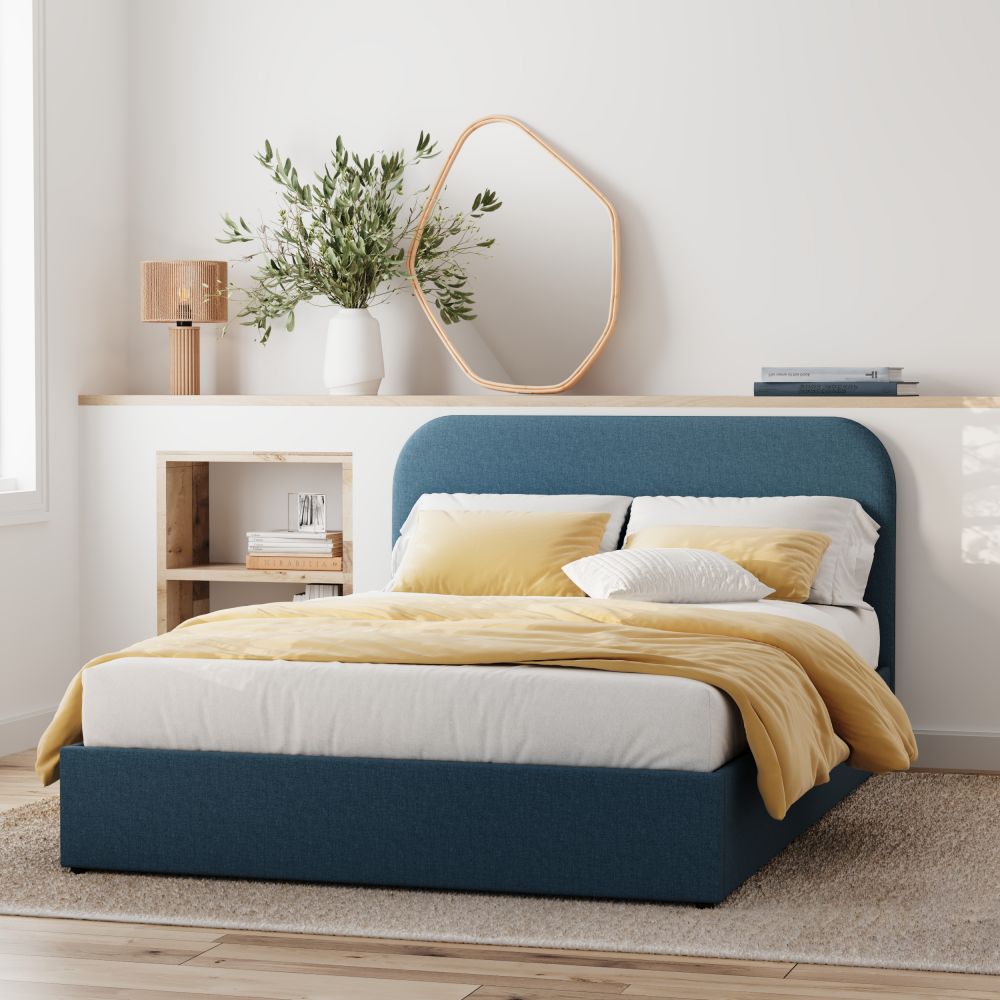 lit double tilly avec coffre 140 x 190 cm en tissu bleu