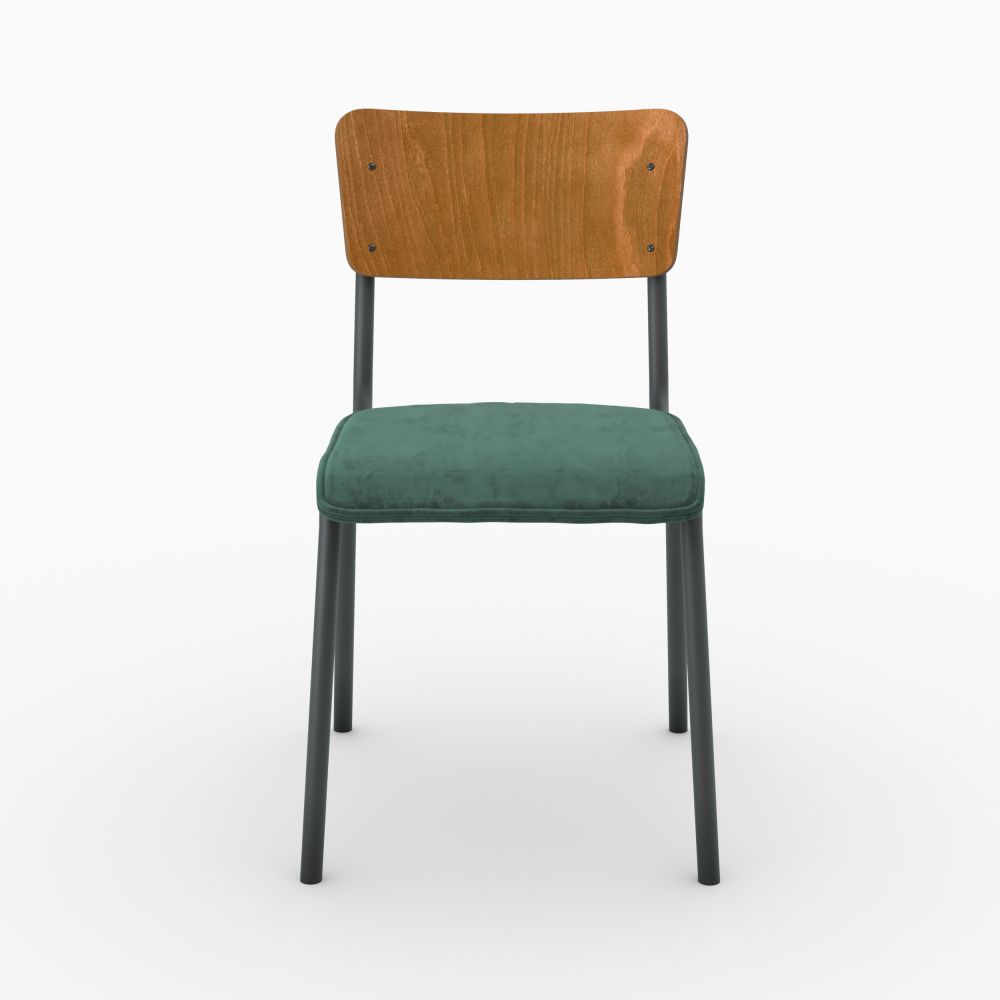 lot 2 chaises nico ecolier bois fonce velours vert metal