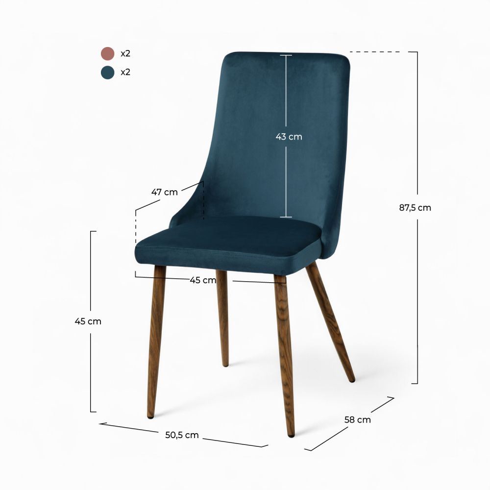 lot 4 chaises haut dossier vinni velours bleu et rose rendez vous deco