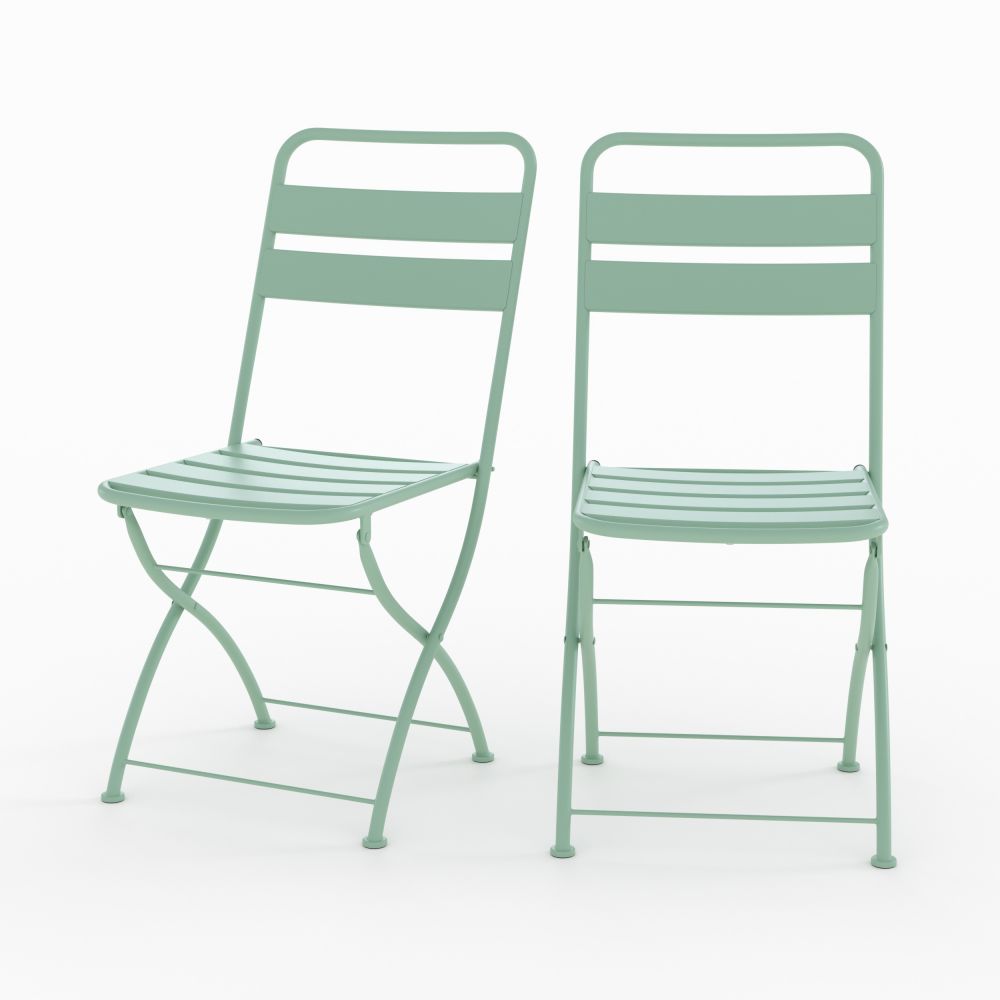 lot de 2 chaises de jardin yumi en metal vert pliantes