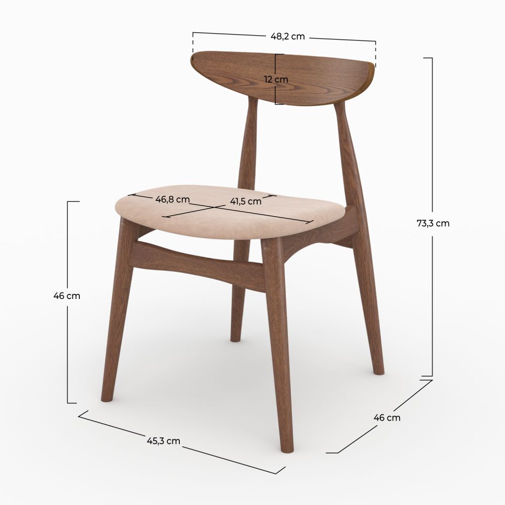 lot de 2 chaises josette tissu beige bois d hevea fonce rdv deco